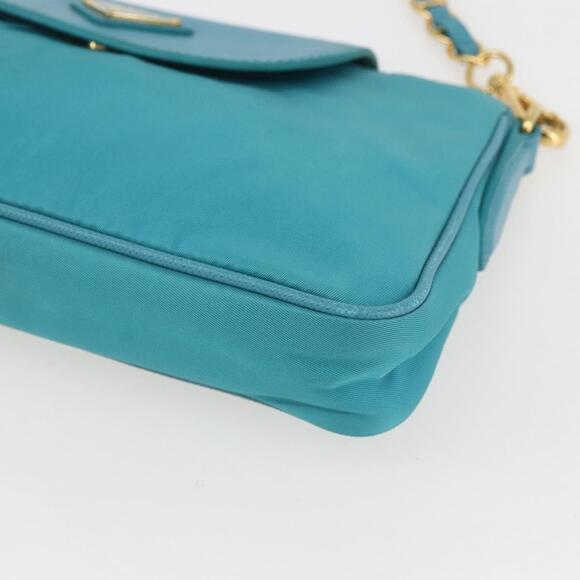 PRADA Chain Shoulder Bag Nylon Turquoise Blue Gold Auth 156453V - Picture 14 of 16